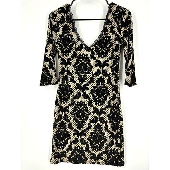 NWOT Free People Intimately Lace Overlay Bodycon Mini Dress Black Cream Small - Picture 4 of 4
